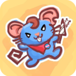 A small cartoon blue mouse with big pink ears, holding a knife
